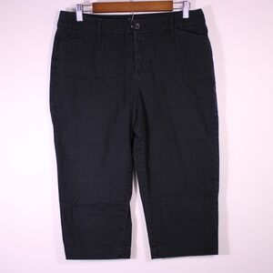 St Johns Bay Capri Pants Womens 32 Black Grunge Cropped Straight Casual‎ Stretch